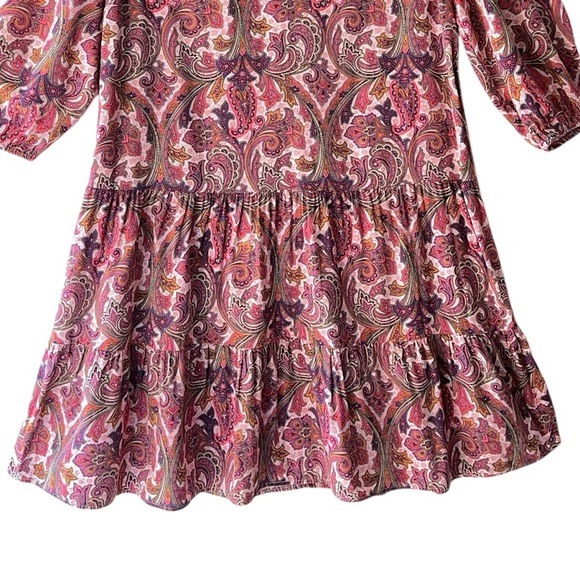 LOFT | NWOT PINK PAISLEY DROP WAIST TIERED RUFFLE DRESS BOHO COTTON BLEND SMALL - Picture 6 of 10
